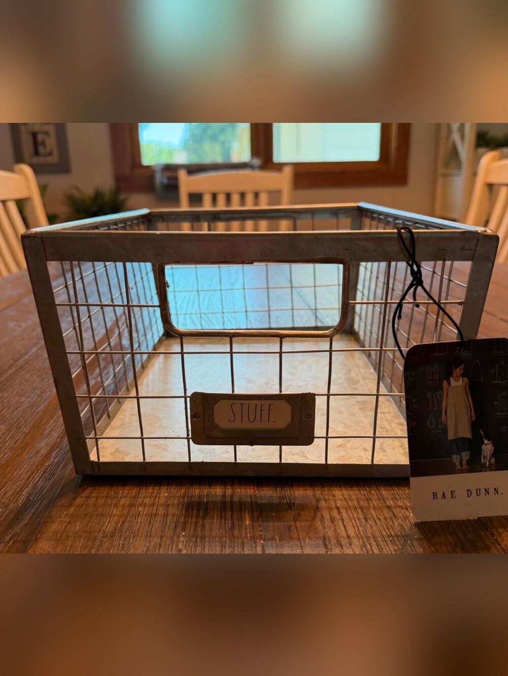 NWT Rae Dunn "Stuff" Galvanized Wire Storage basket, 12"×9"×5.5"